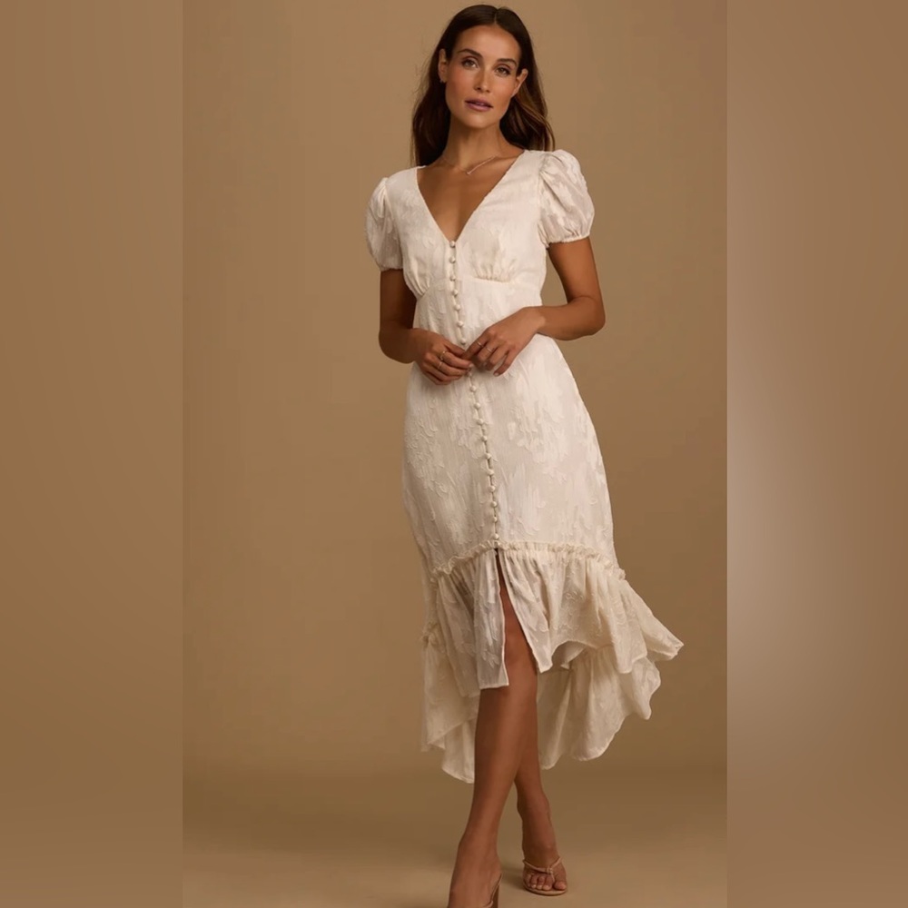 Cream High-Low Midi Dress